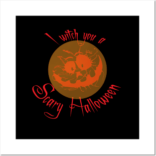 I Witch You a Scary Halloween Orange Spooky Creepy Smile Posters and Art